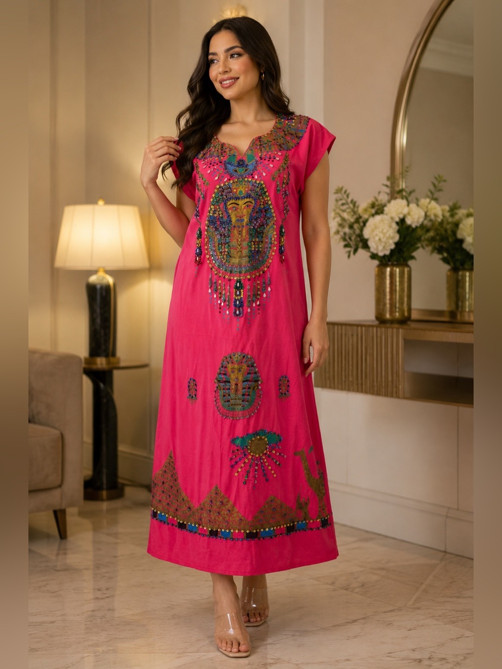 Horas Fuchsia Embellished Women’s galabiya Maxi Dress
